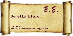 Beretka Etele névjegykártya